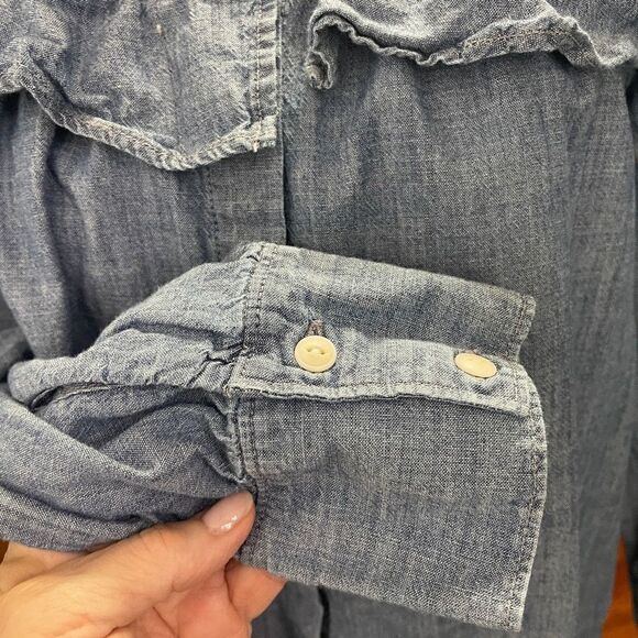 Madewell Chambray Denim Ruffled Yoke Top‎ - Picture 4 of 11